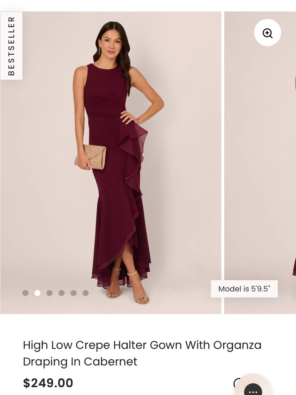Adrianna Papell Burgundy One-Shoulder Ruffle Gown